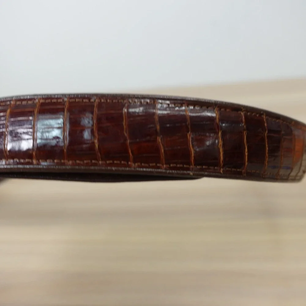 Genuine Crocodile Leather Belt 40 LARGE Brown Hornback Alligator PREMIER IMAGE